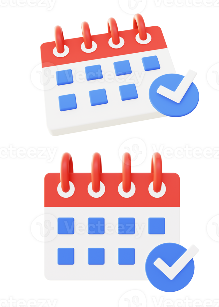 3d illustration icon of red calendar checklist for UI UX web mobile app social media ads png