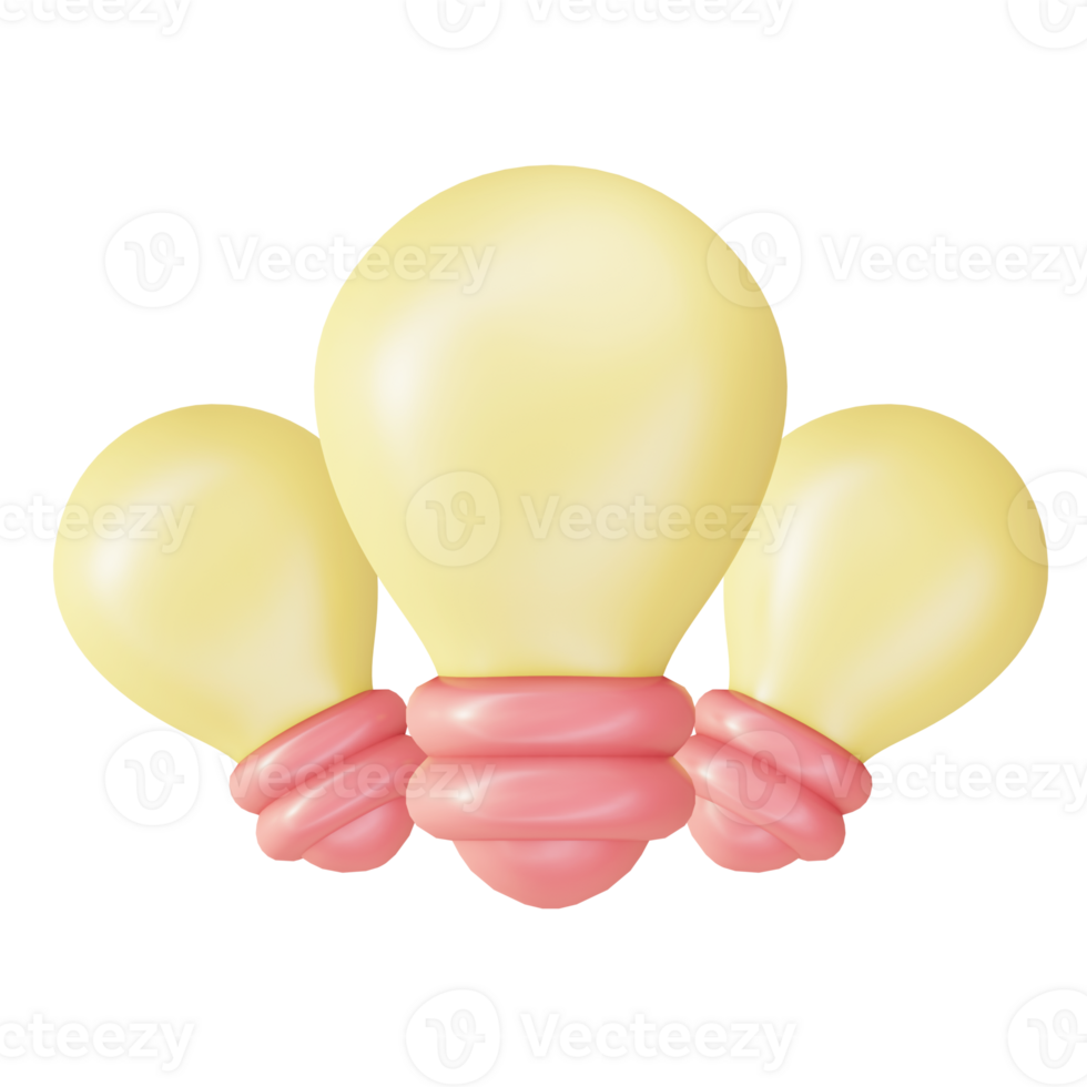 3d illustration icon of 3 light bulb lamp for UI UX web mobile app social media ads png