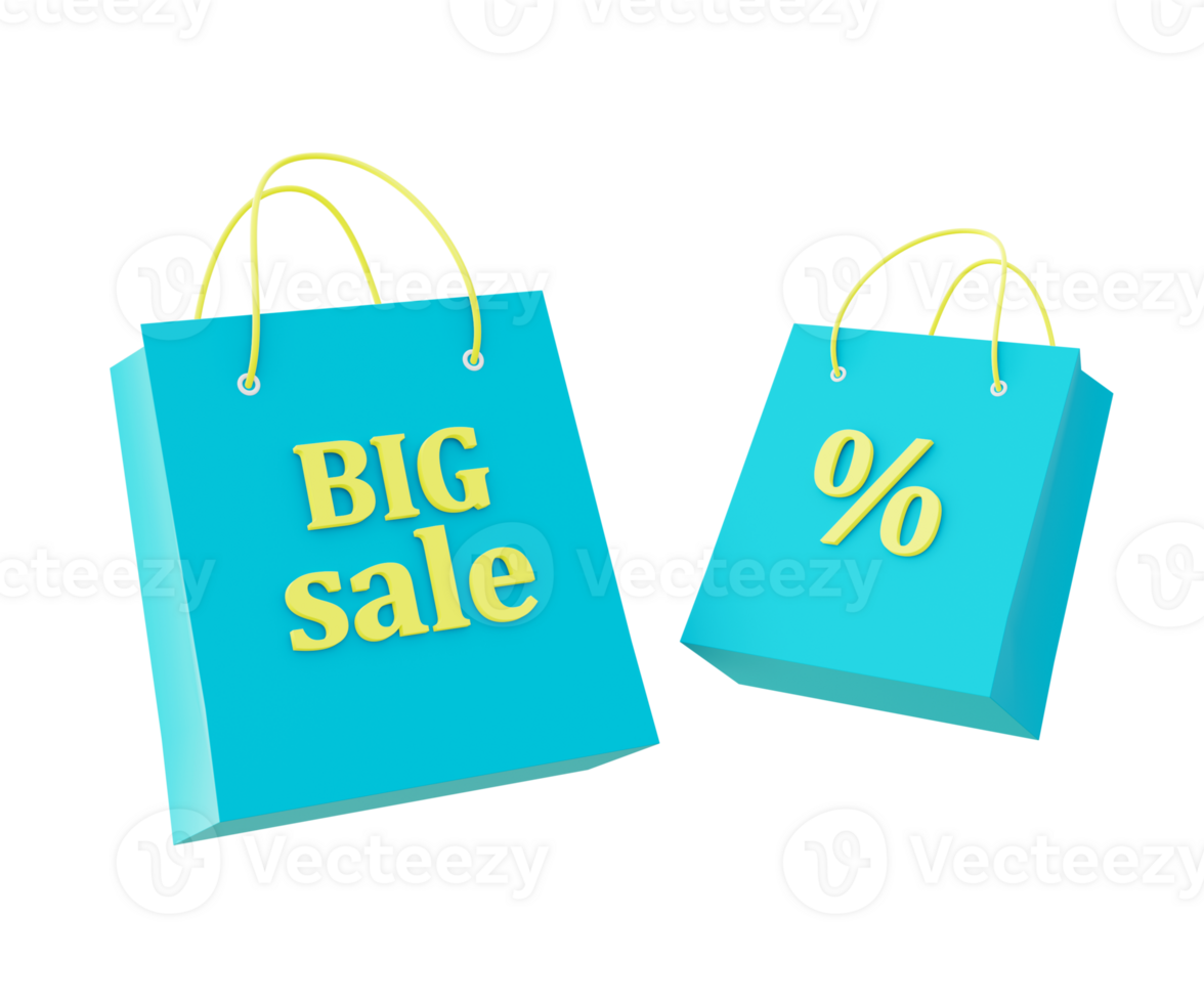 3d illustration icon of shopping bag promo and discount for UI UX web mobile app social media ads png