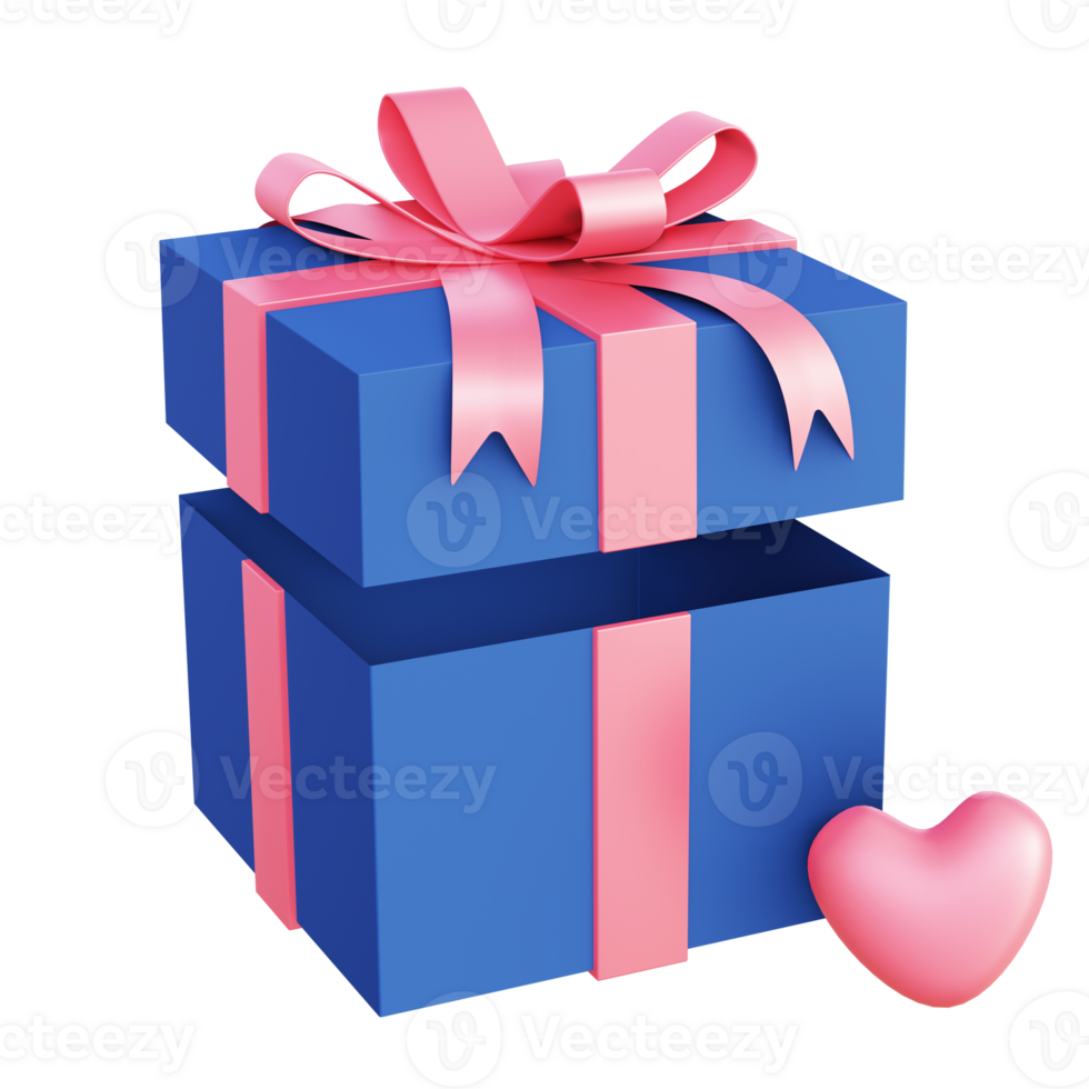 3d illustration icon of gift box with heart for UI UX web mobile app social media ads png