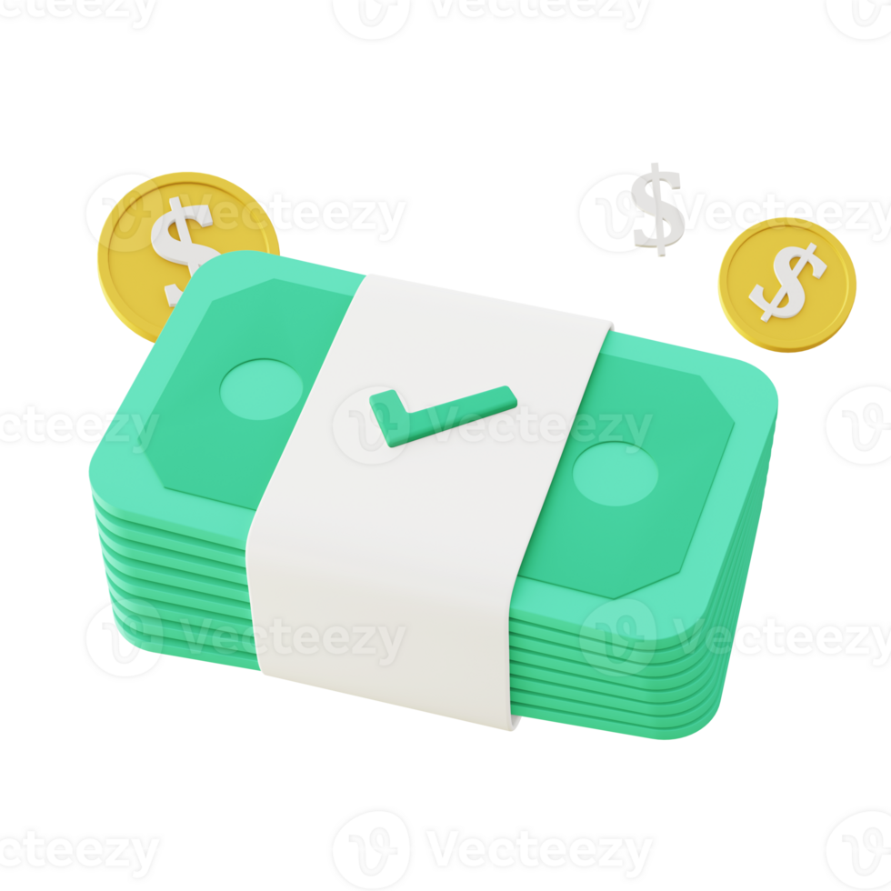 3d illustration icon of money and coin for UI UX web mobile app social media ads png