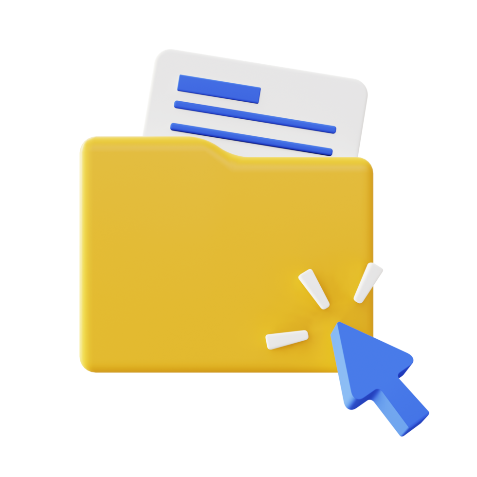 3d illustration icon of Folder with file click for UI UX web mobile app social media ads png
