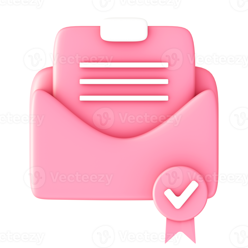 3d illustration icon of pink reading email inbox with checklist for UI UX web mobile app social media ads png