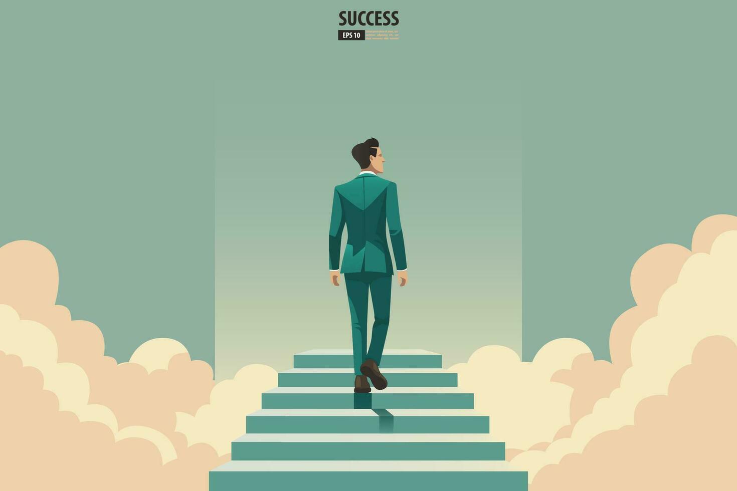 empresario caminando arriba y pisar el escalera a éxito y objetivo logro. vector ilustración