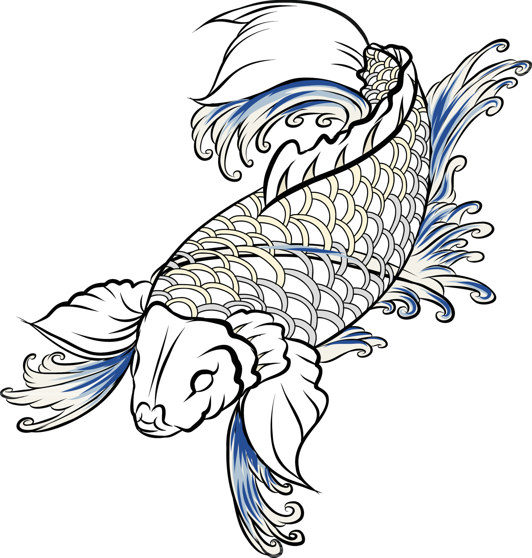 Hand Drawn Outline Koi Fish Tattoo Stock Vector Royalty Free 578204875   Shutterstock