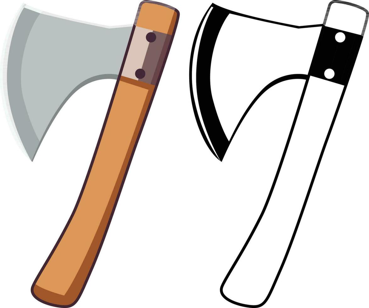 Hatchet , Broad axe or short Viking axe with a wooden handle and a sharp metal blade vector illustration