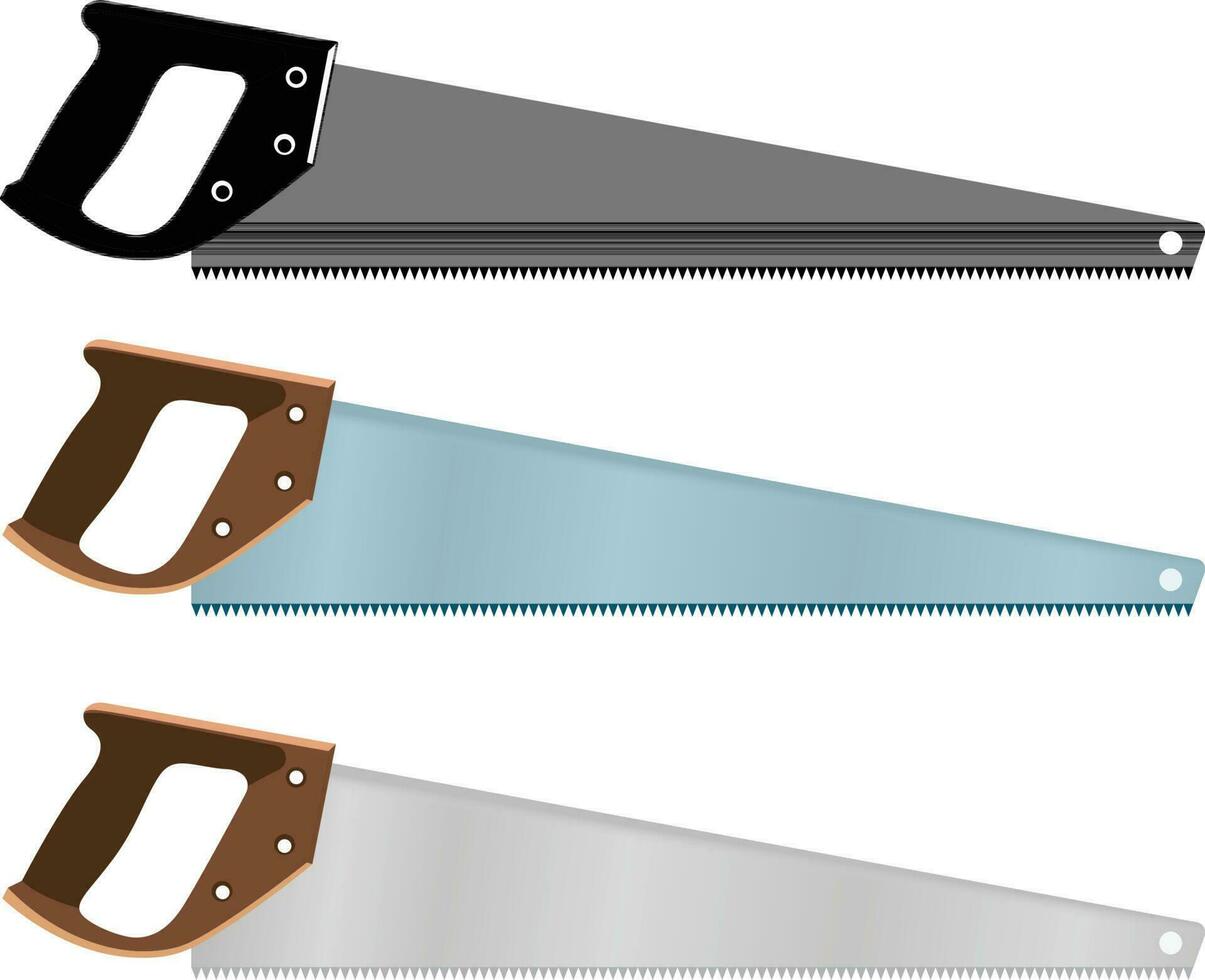 Sierra de mano con un de madera encargarse de y un dentado espada vector ilustración, mano Sierra , carpinteros herramienta vector imagen