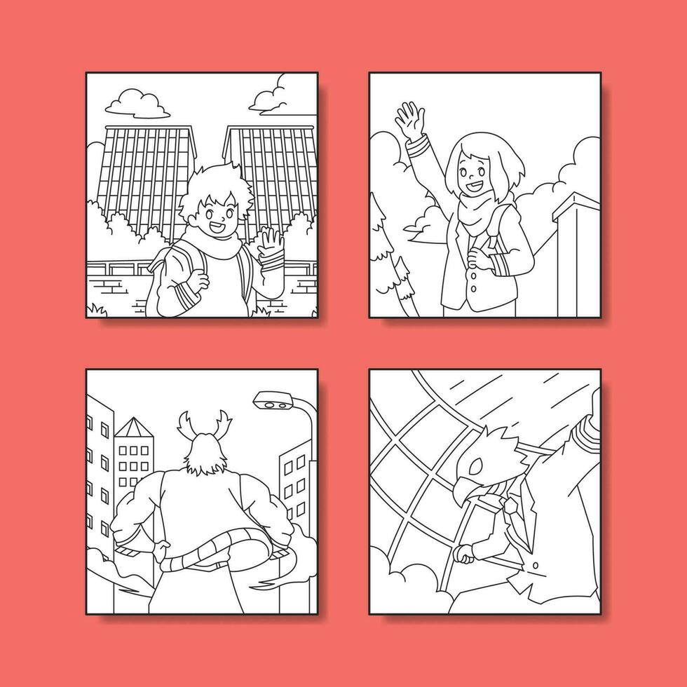 Set of Super Hero Members Coloring Pages vector