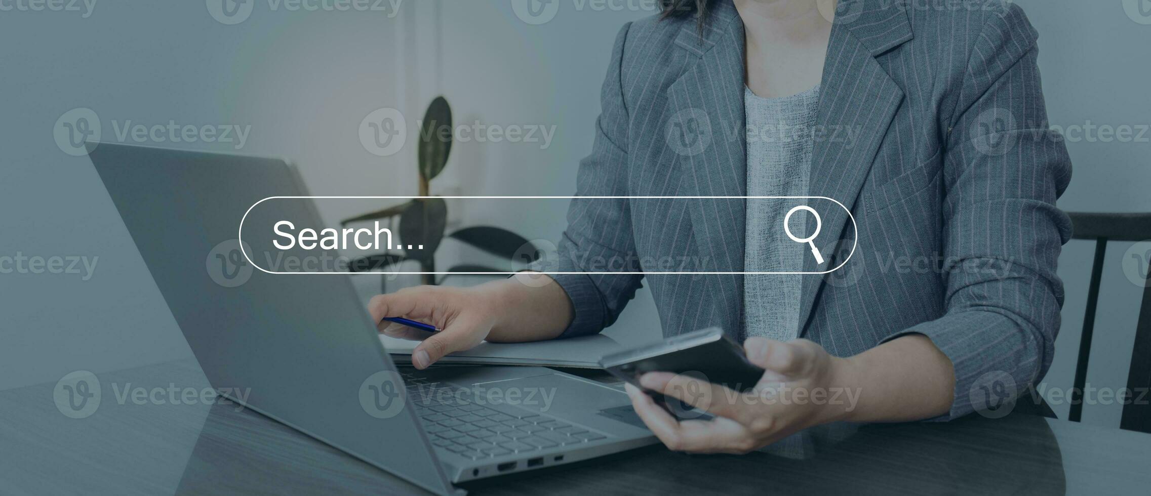 SEO, Search Engine Optimization concept. Young men use smartphones to find what they are interested in. Smart search, Searching information data on internet networking concept. photo