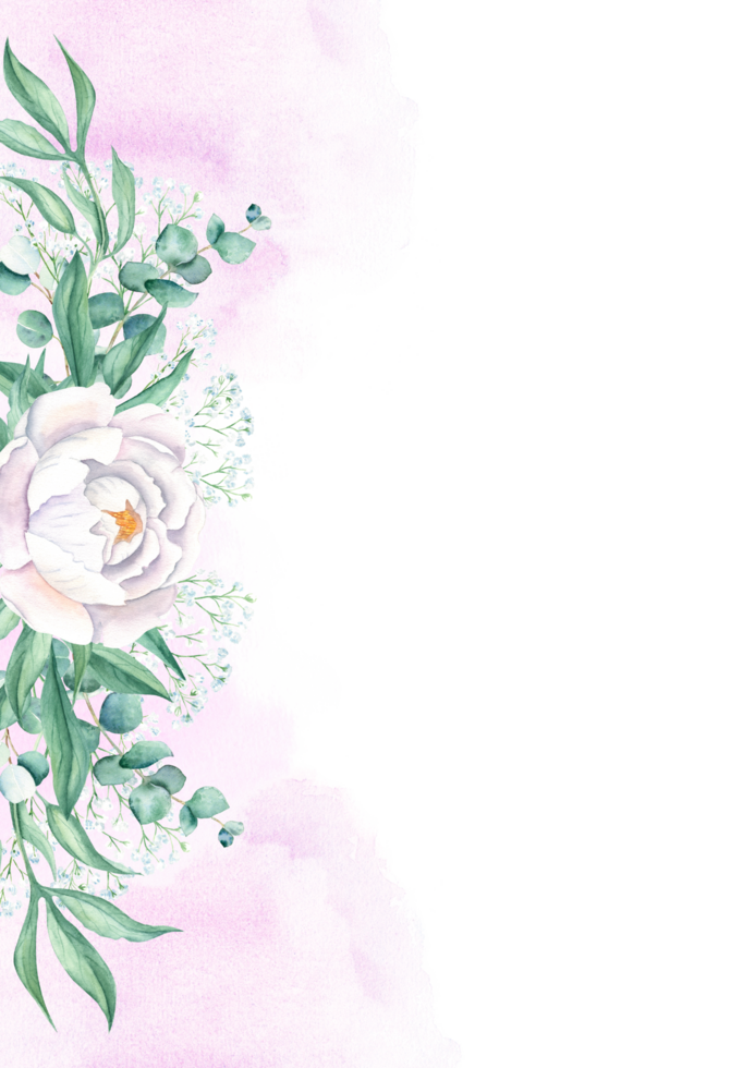 floral antecedentes tarjeta. Boda invitación modelo con rosado y blanco peonias púrpura rosado acuarela salpicaduras para salvar el fecha, saludo tarjetas, póster, y cubrir diseño. png