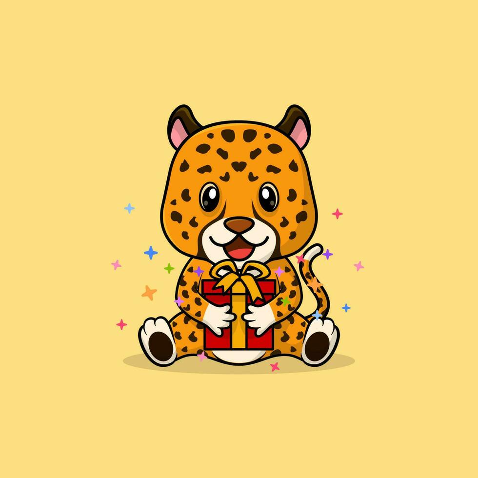 vector linda bebé leopardo dibujos animados contento participación regalo plano icono ilustración.