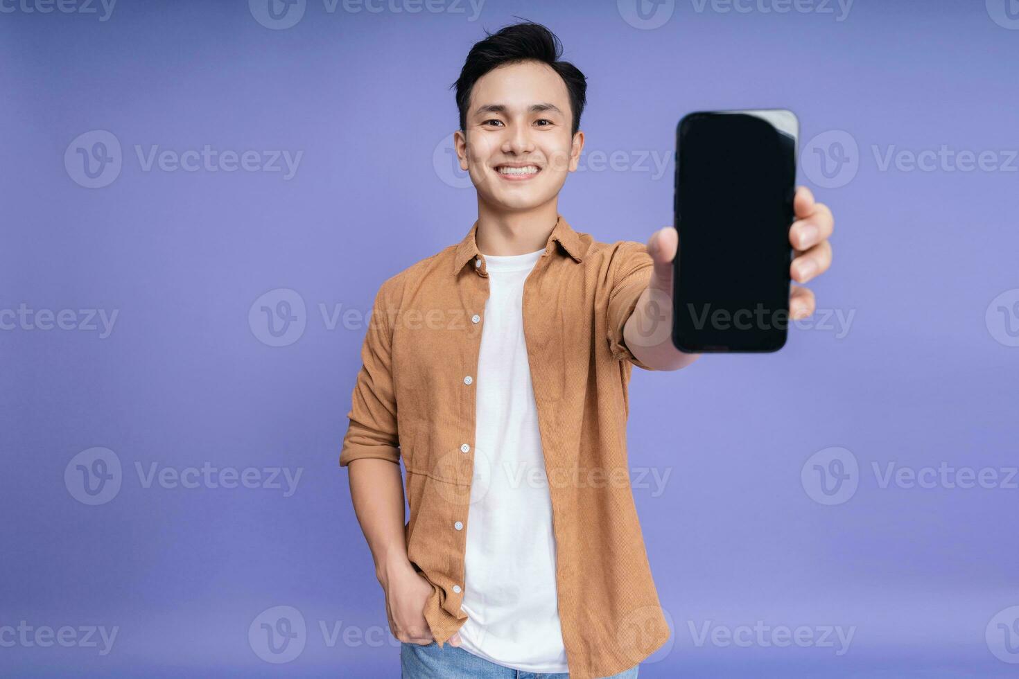 Photo of young Asian man on background