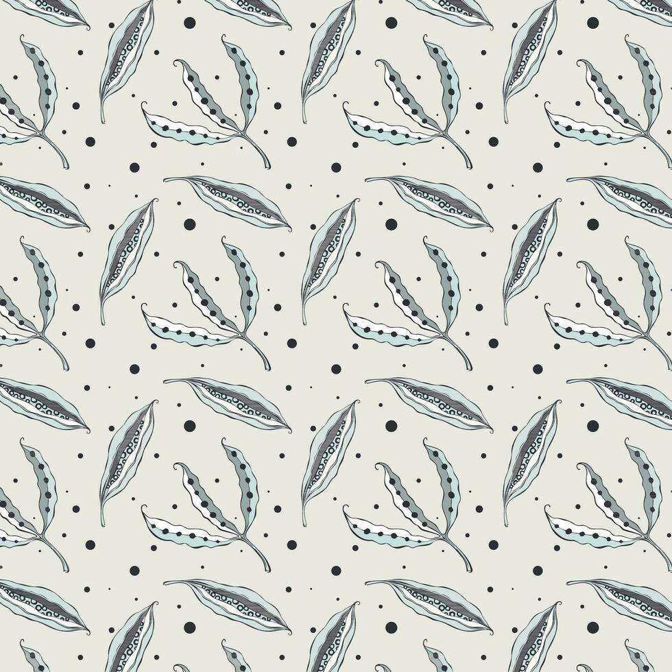 Autumn pattern with seeds pods doodle hand drawn pastel colors. vector