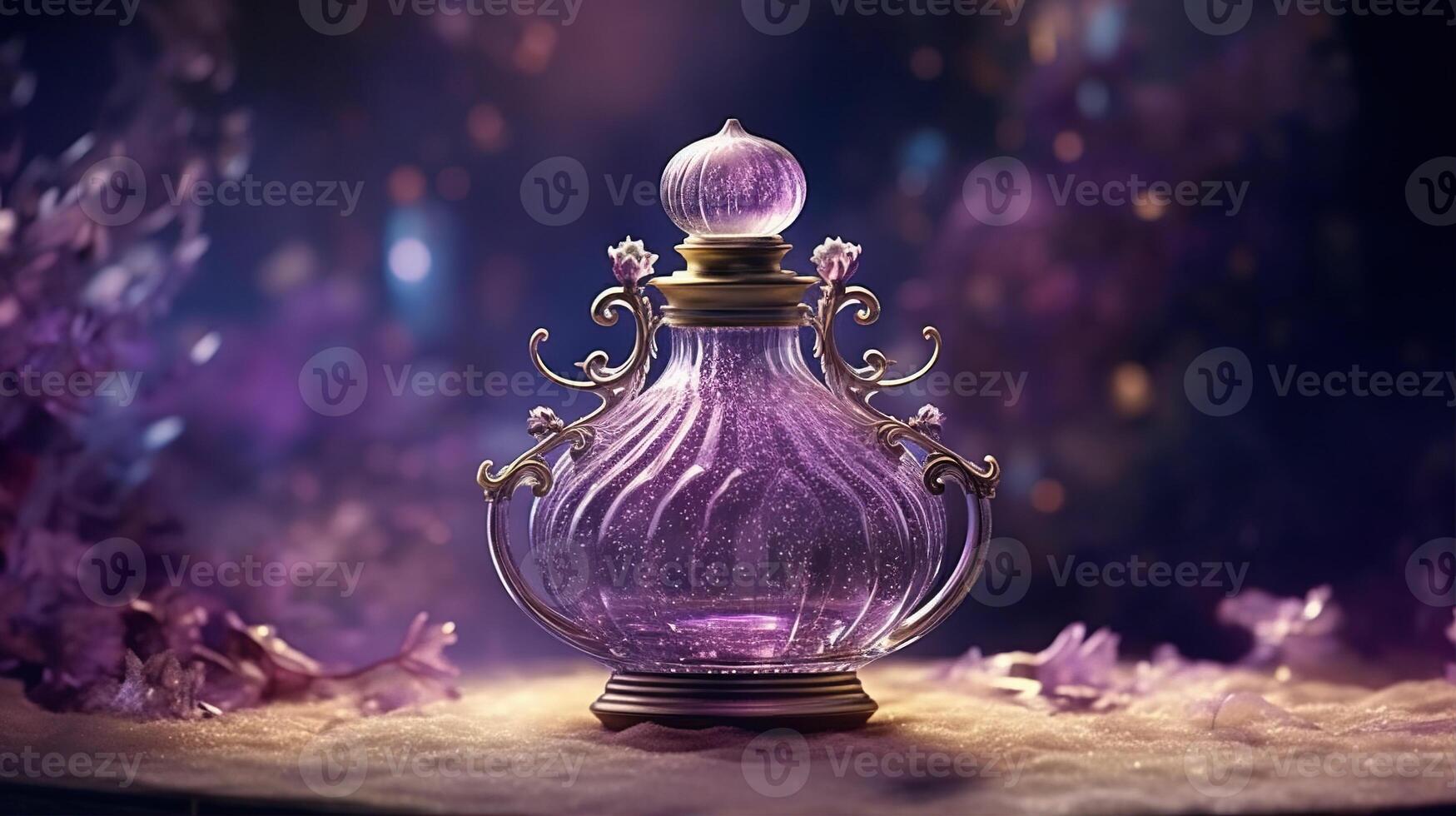 romántico perfume botella con Rosa pétalos foto