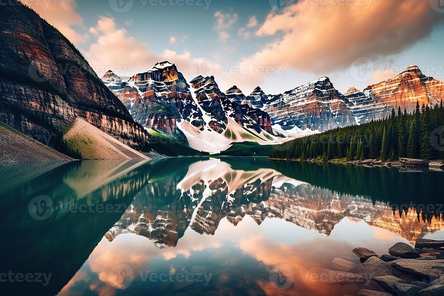 increíble todavía reflexiones a lago rodeado por montañas creado con generativo ai foto