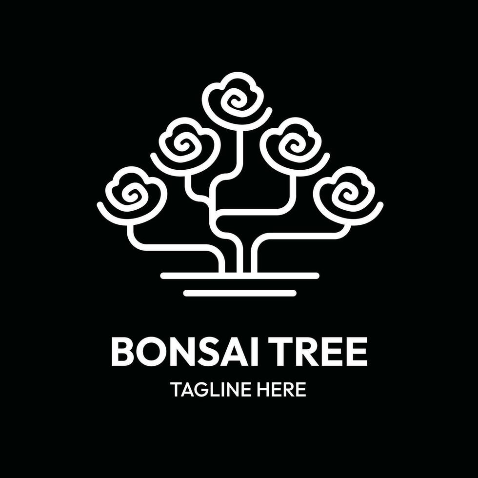 bonsai tree line art outline logo vector