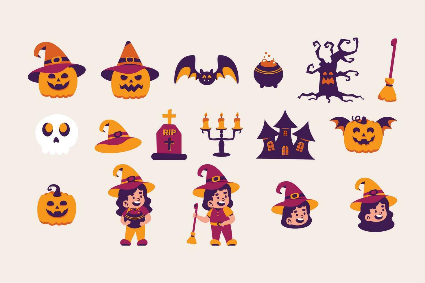 Halloween graphic elements, hand drawn set, vector illustration