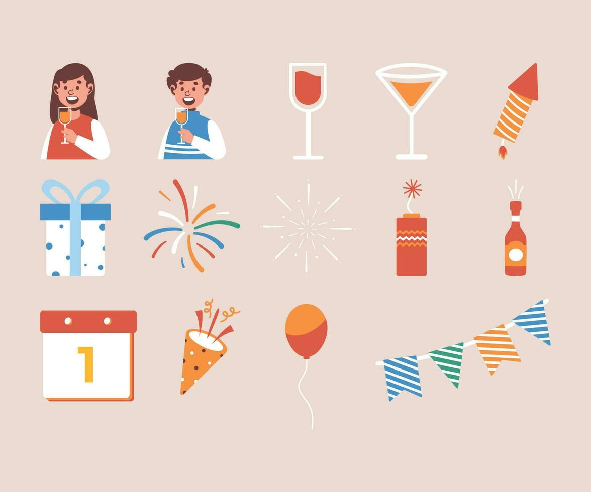 New Year party celebration. New year vector set stickers