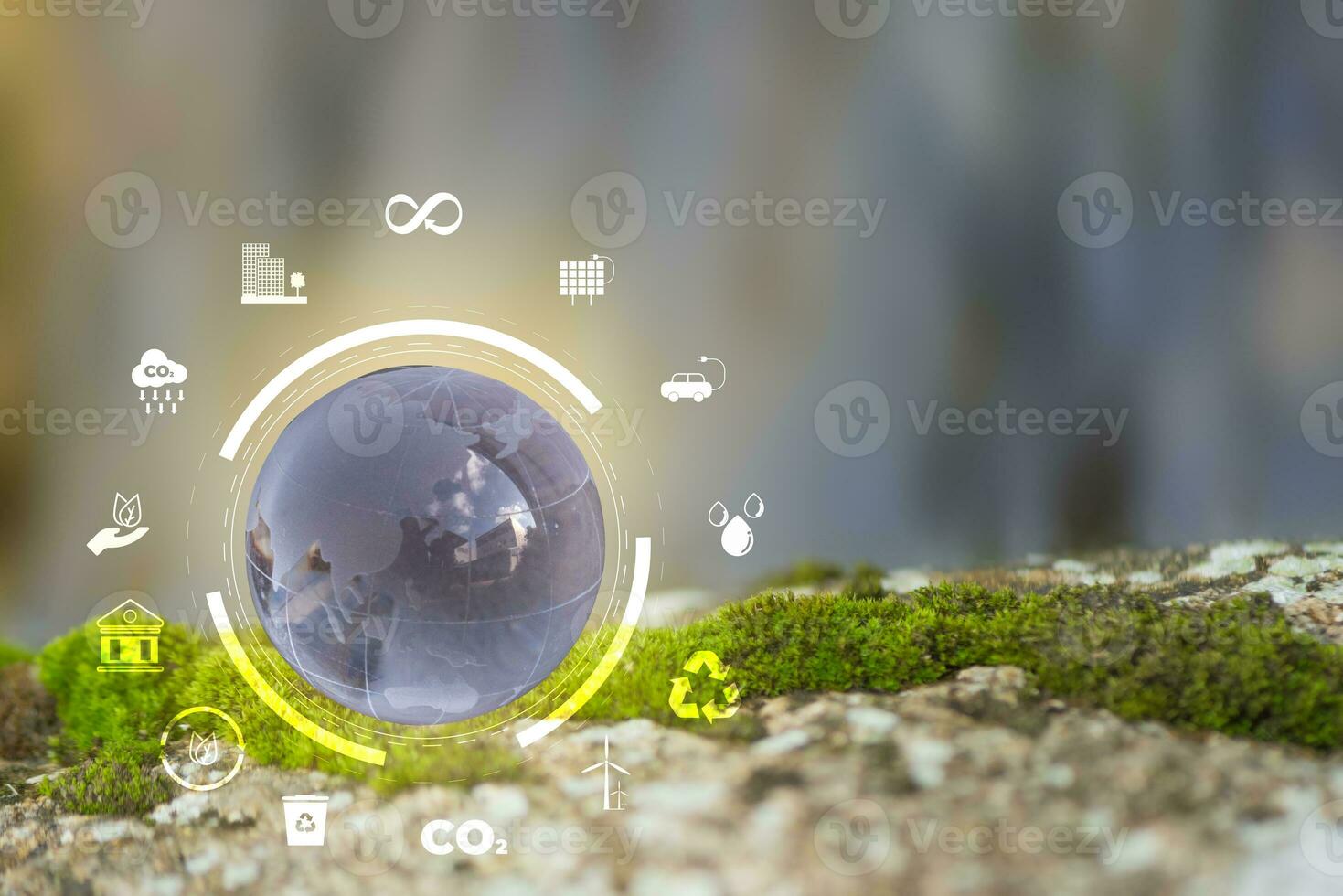 Natural environment and carbon neutral concepts in hand for net zero emissions targets. Weather-neutral long-term strategy Target Cloud in Green Net Zero photo
