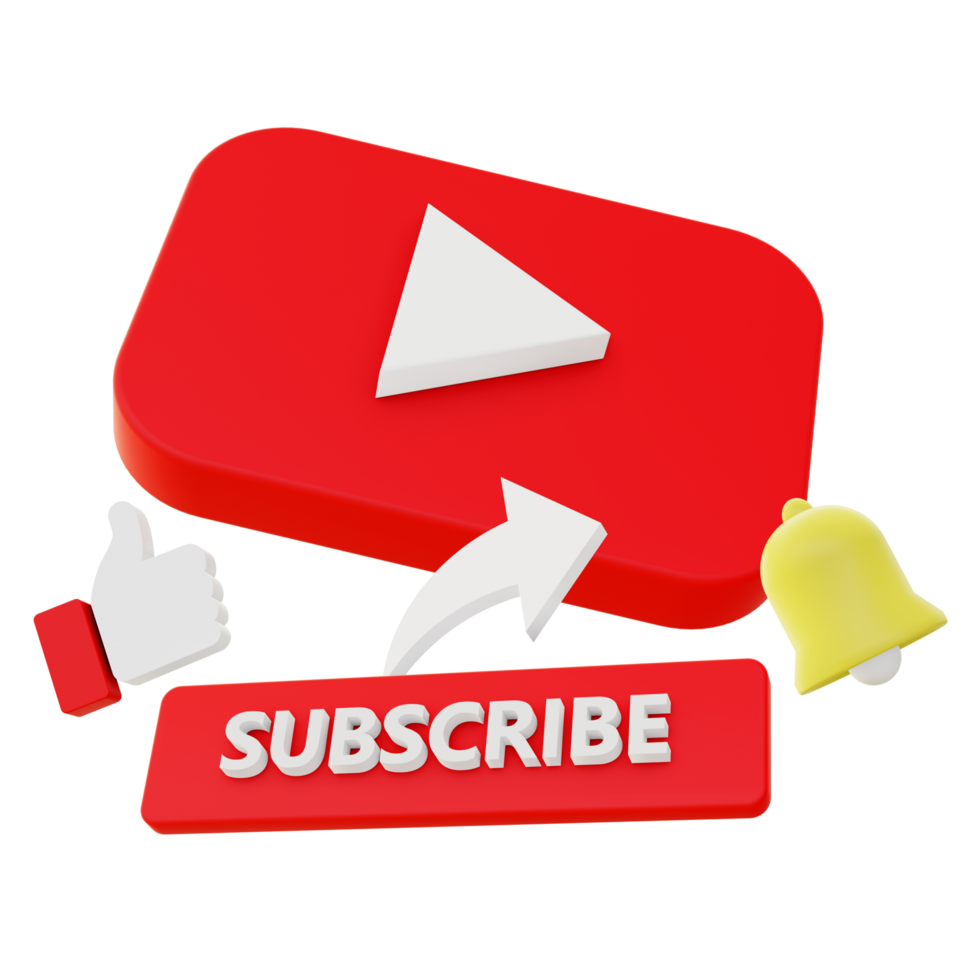 3d illustration icon of youtube subscribe like share with bell for UI UX web mobile app social media ads png