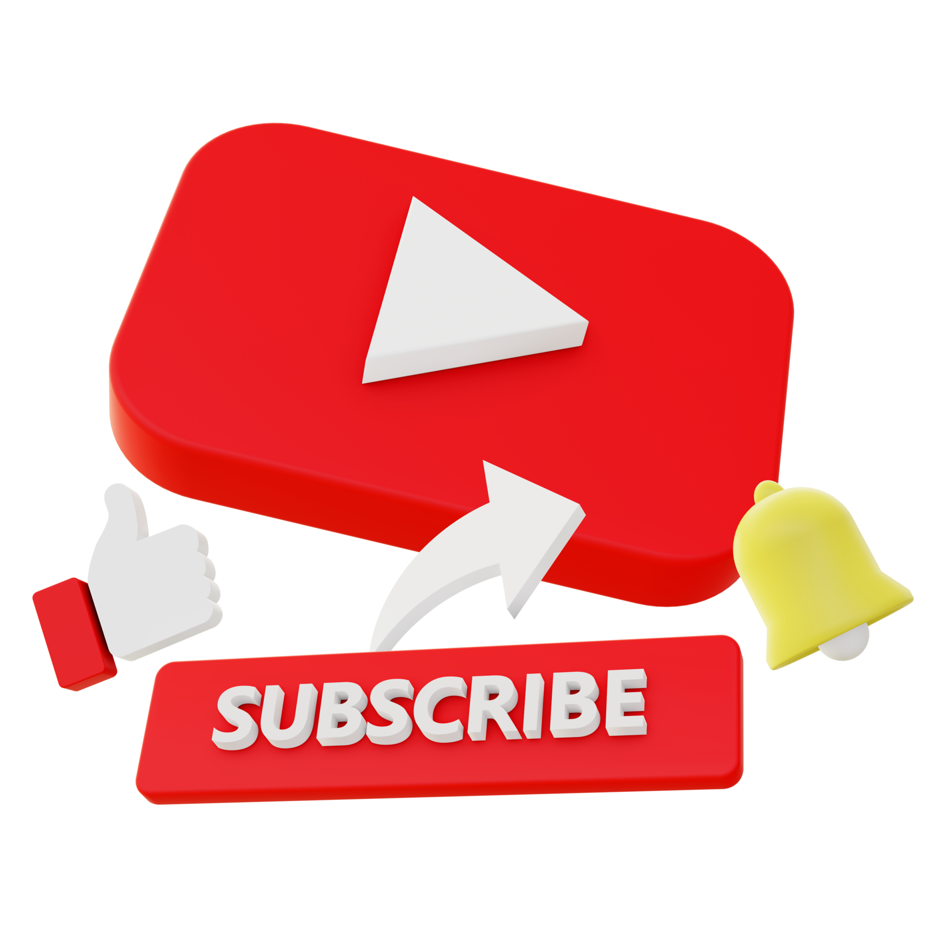 3d illustration icon of youtube subscribe like share with bell for UI ...