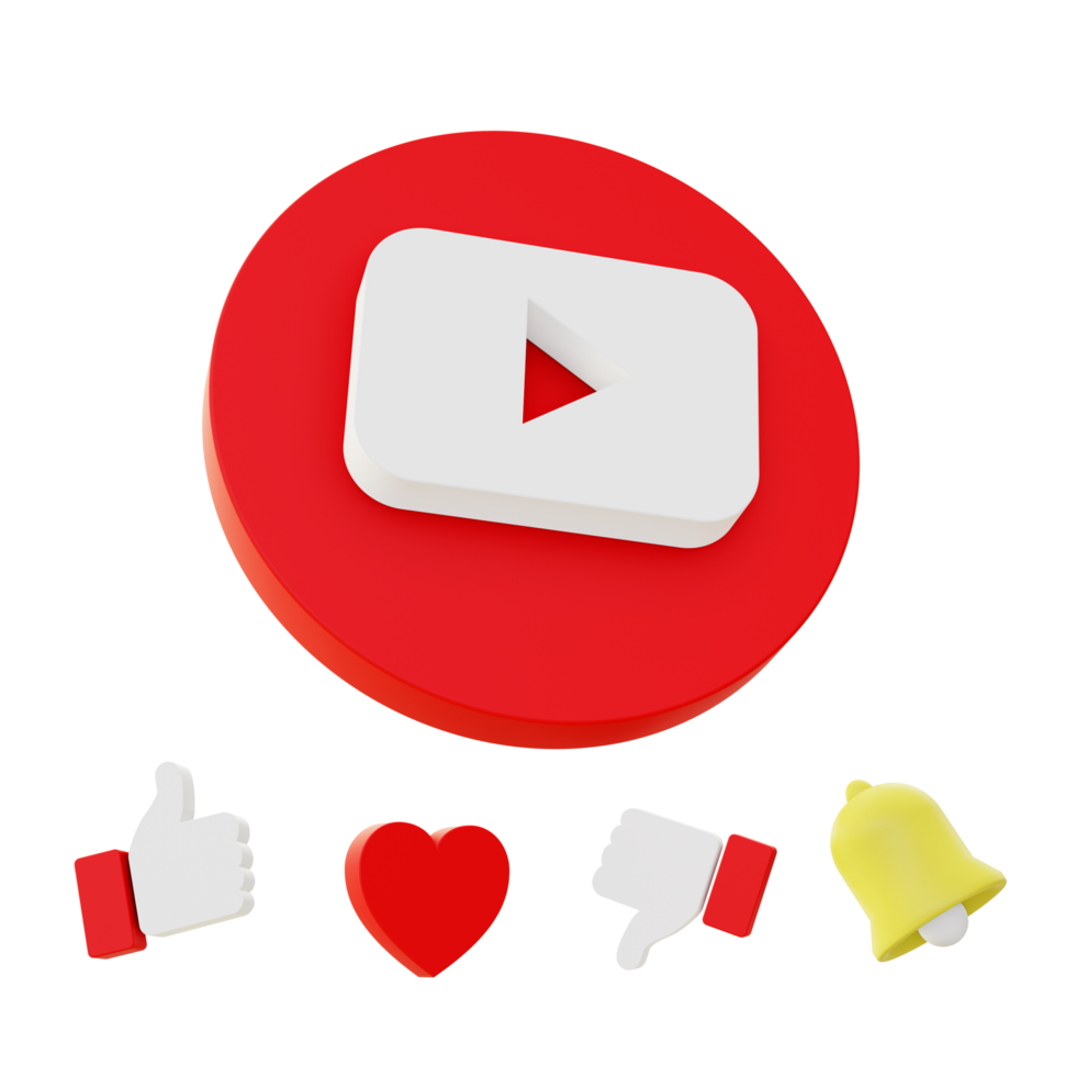 3d illustration icon of youtube like with bell notification for UI UX web mobile app social media ads png