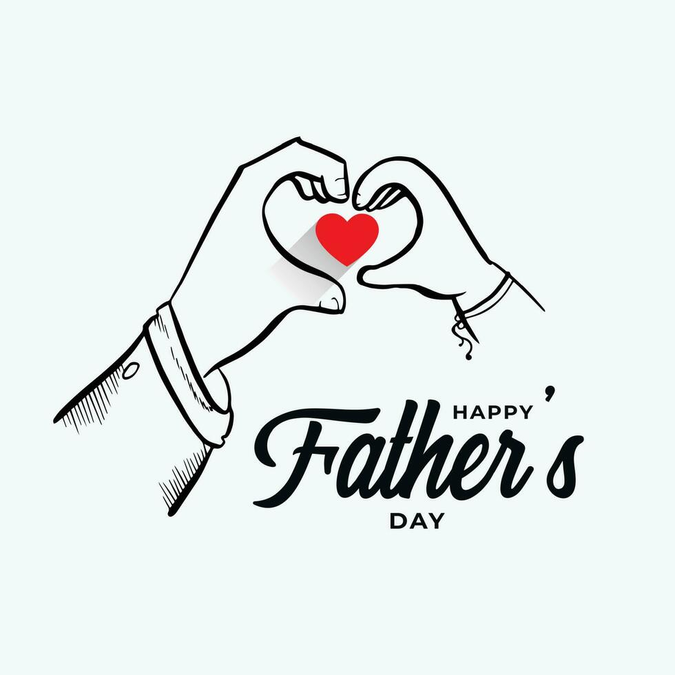 Happy father's day with dad and child heart hand drawn sketch vector