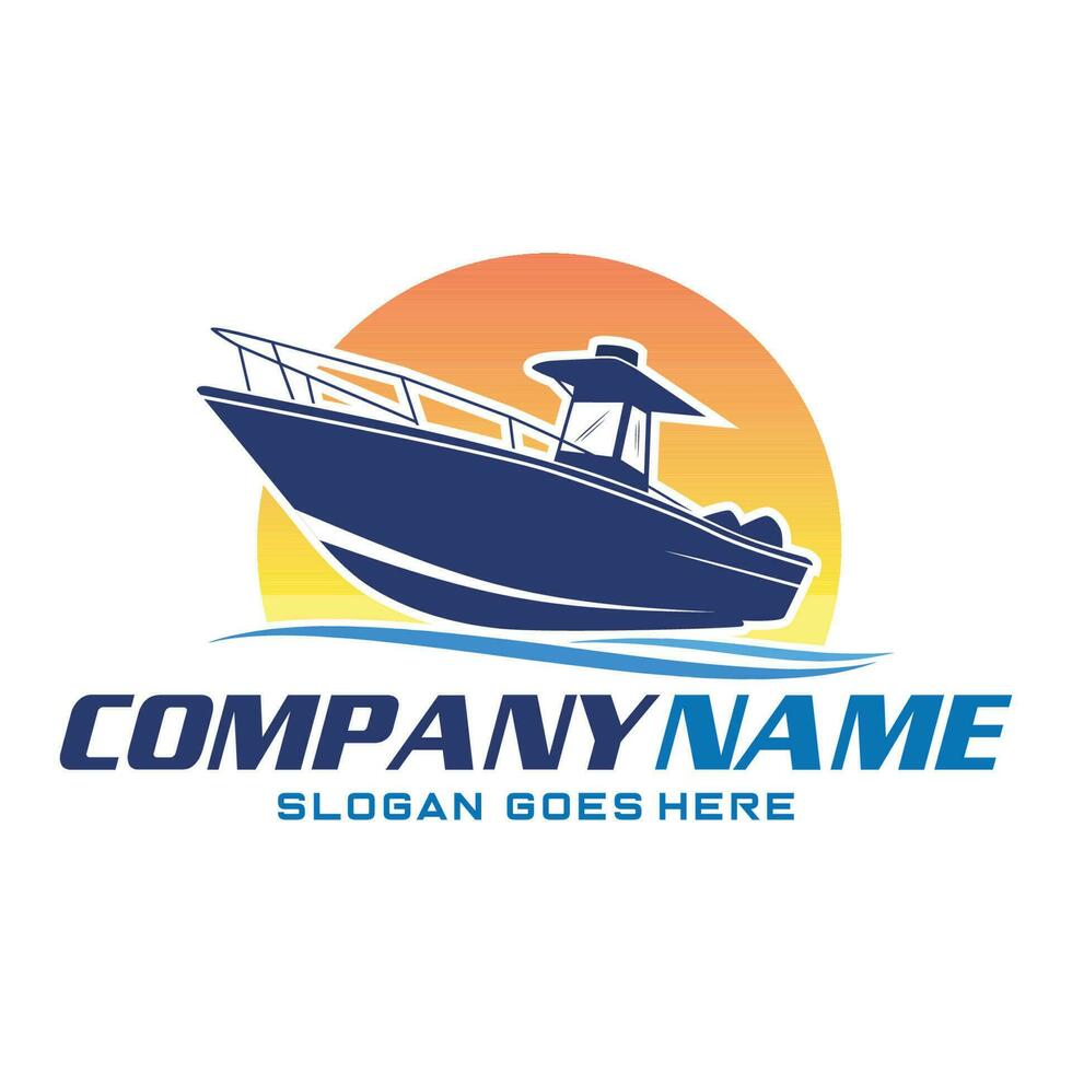 Center Console Boat logo. Unique and fresh Center console boat with Water splash in it. Great to use as your boat company logo vector