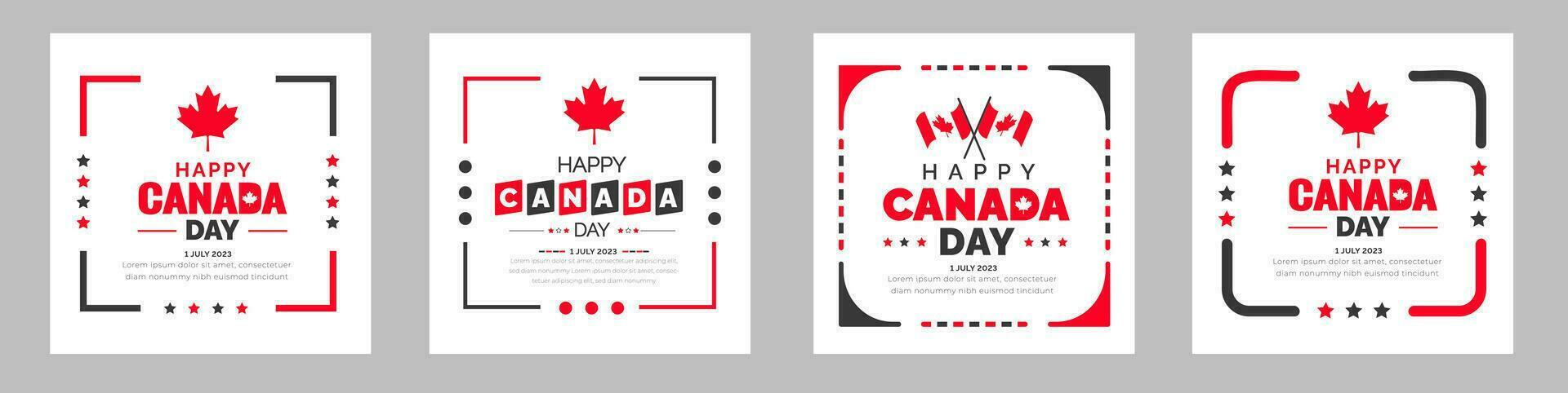 contento Canadá día social medios de comunicación enviar bandera, pegatina diseño modelo conjunto celebrado en 1 julio. Canadá independencia día bandera o antecedentes manojo. vector