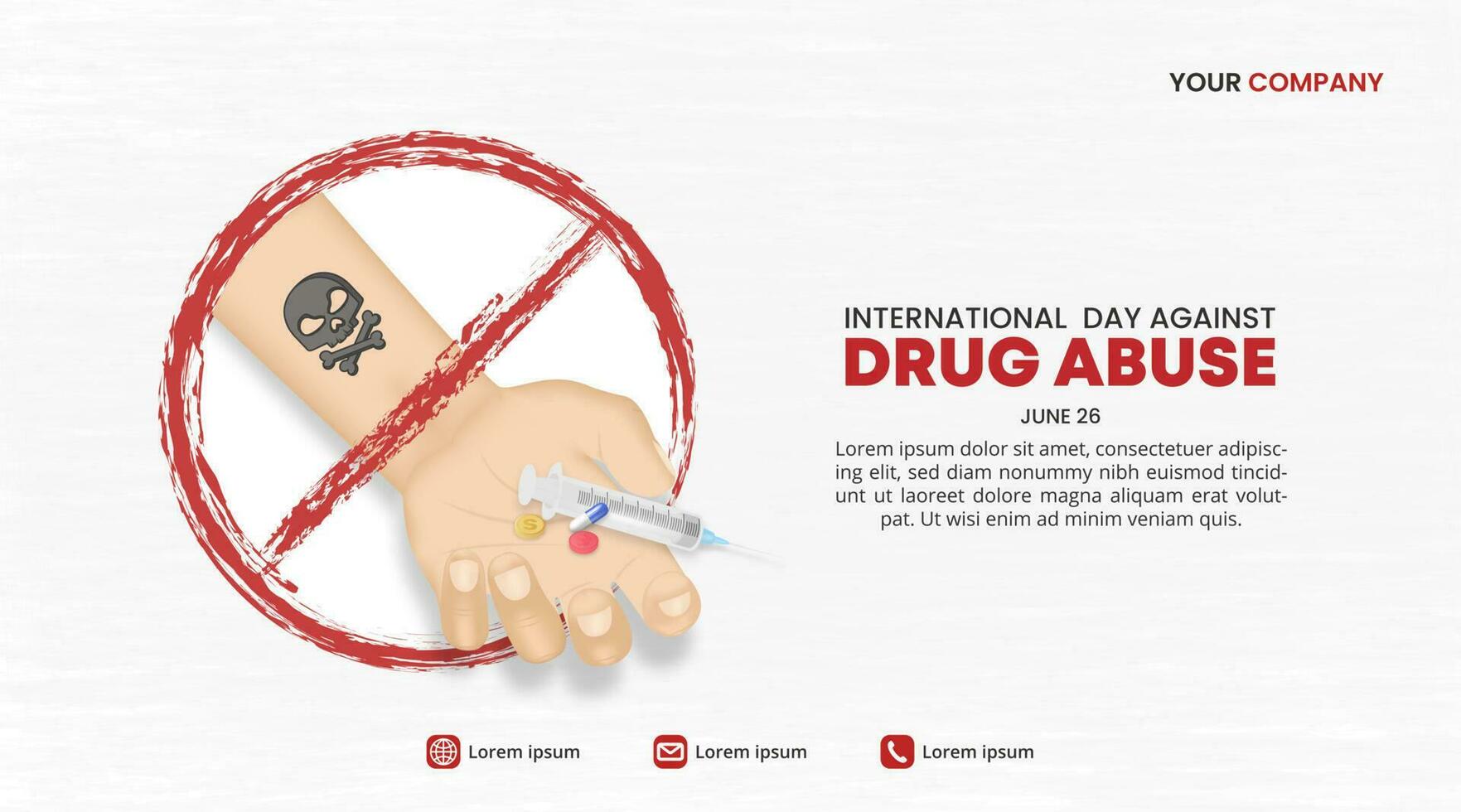 International day against drug abuse background with a hand of overdose person on a grunge background vector