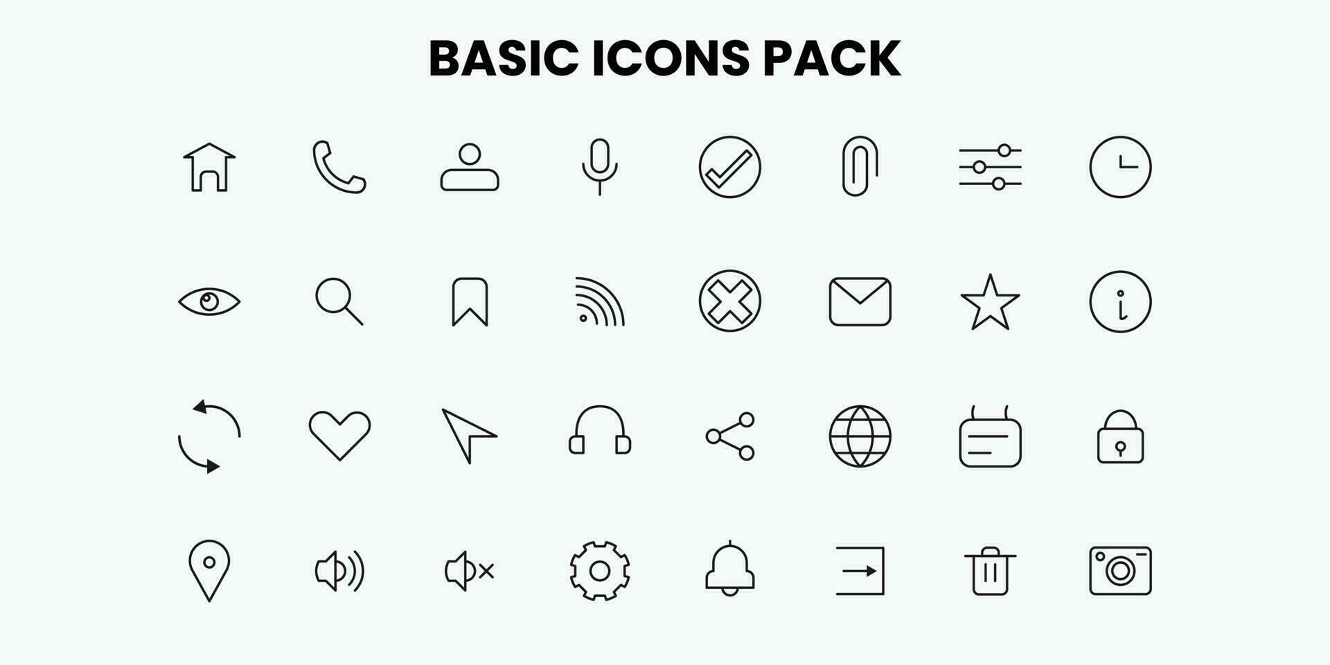 24 Basic icons set. Thin line icons collection. Web, Business, Contact, Security, Entertainment Icons. Simple Vector Illustration.