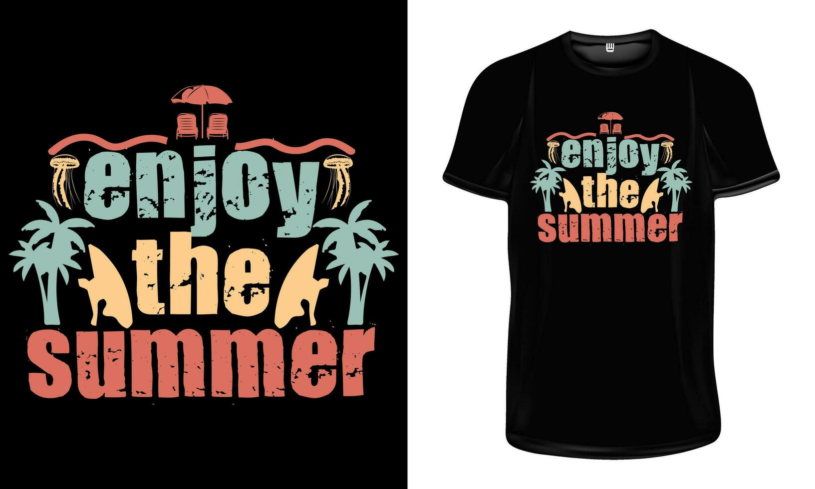 Enjoy the Summer T Shirt Design. Summer Holydays T Shirt Design. Summer Quotes for T Shirt Design. Summer Surfing T Shirt Design. Happy Times Summer Times. vector