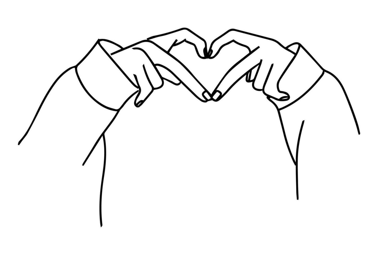 Hands make heart drawn in line art style, declaration of love, Valentine's Day, vector illustration.