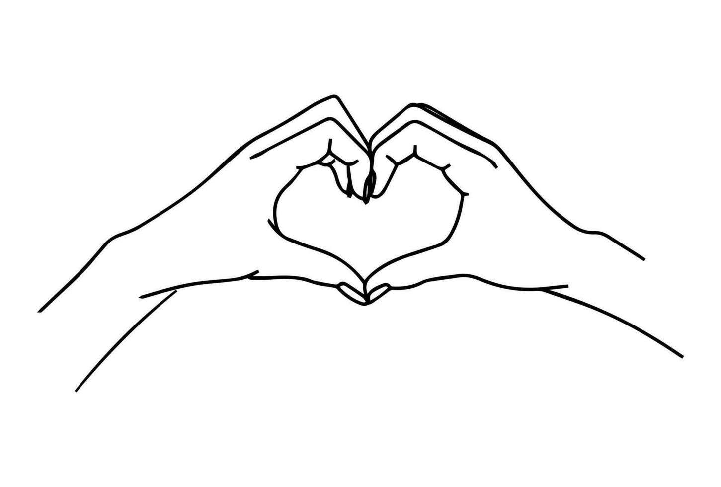 Hands make heart drawn in line art style, declaration of love, Valentine's Day, vector illustration.