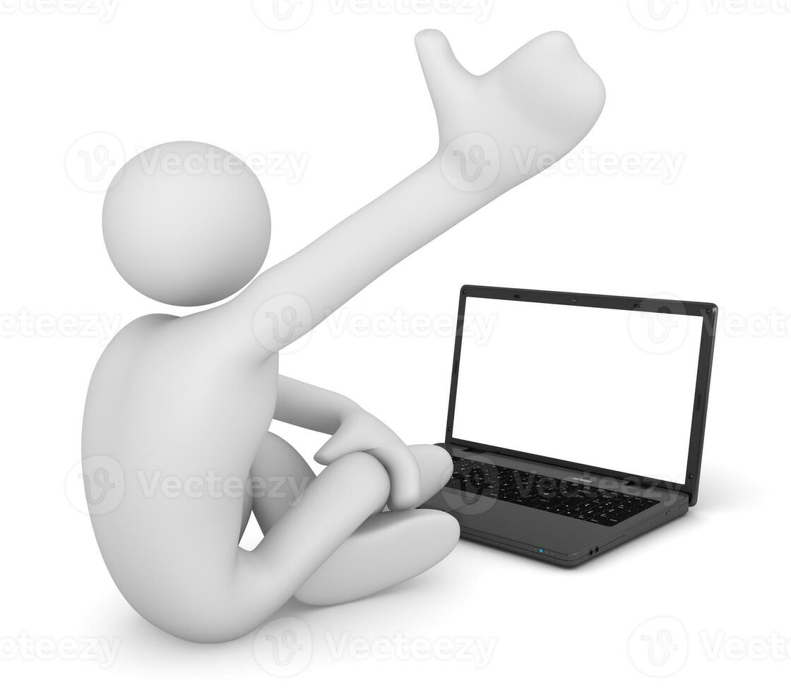 Man with Laptop 3d Render photo