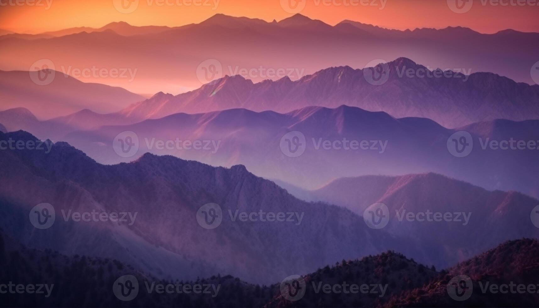 Sunset silhouette mountain peak, majestic landscape beauty generated by AI photo