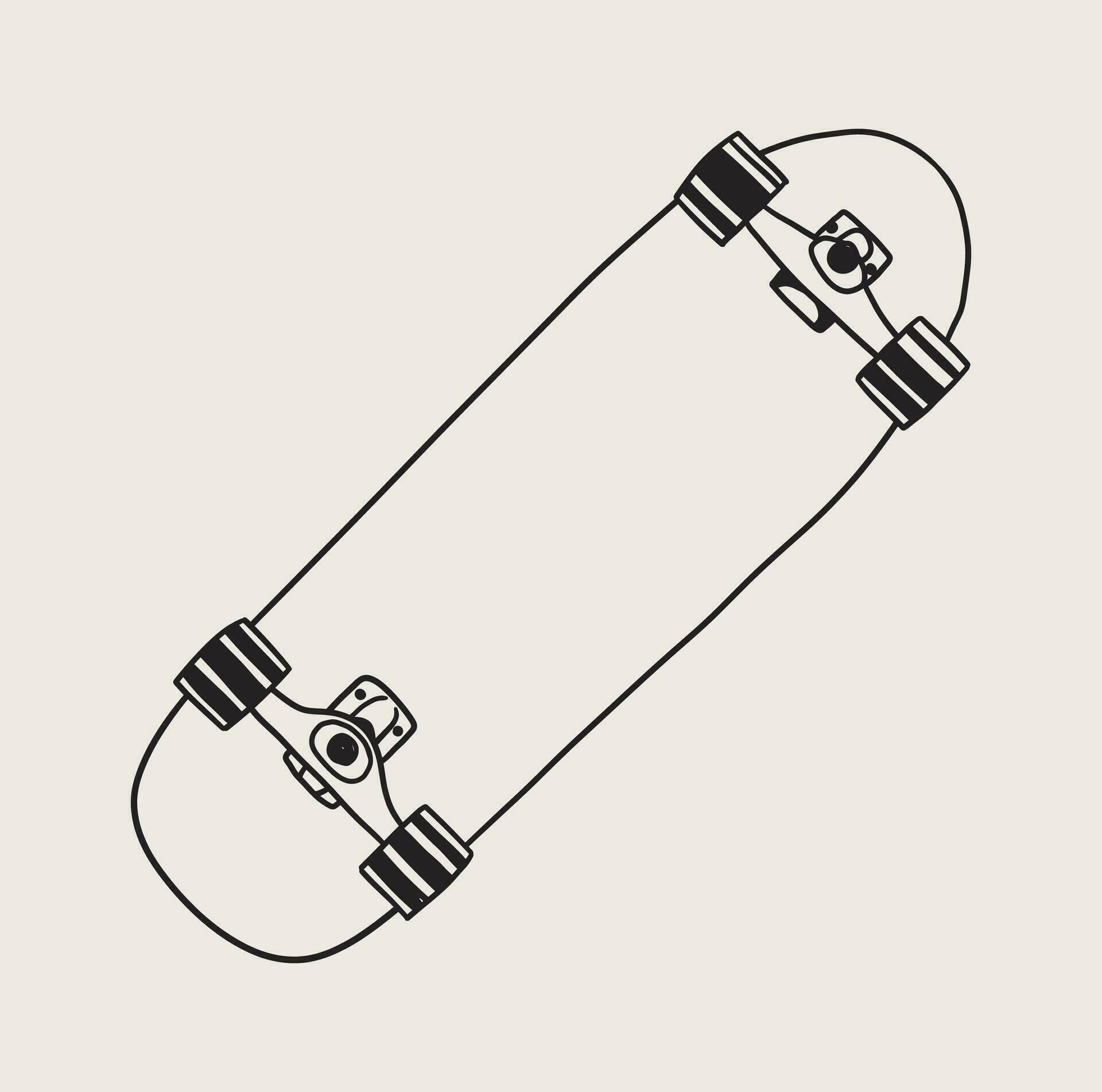 Classic skateboard view from the bottom monochrome contour drawing