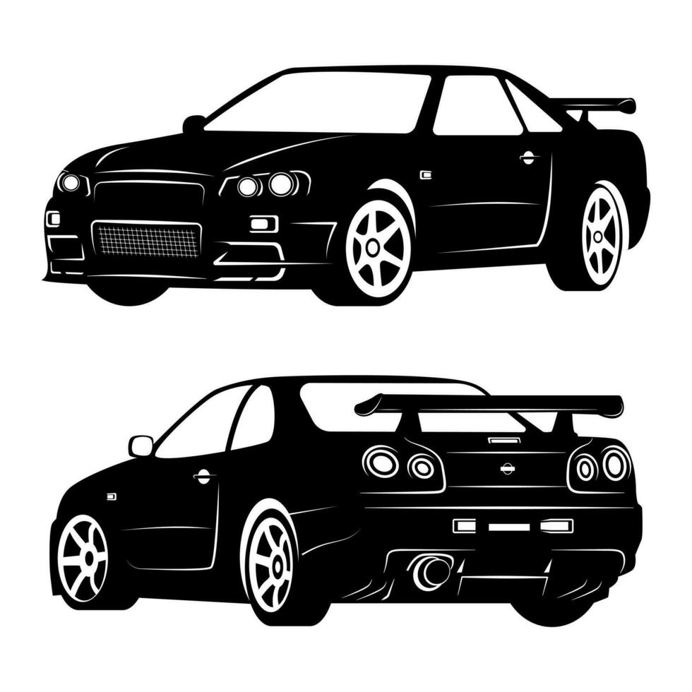 ilustración vector gráfico de japonés deporte auto, sillhoute negro y blanco auto, bueno para tu garaje logo, pared decoración, desollador, etc