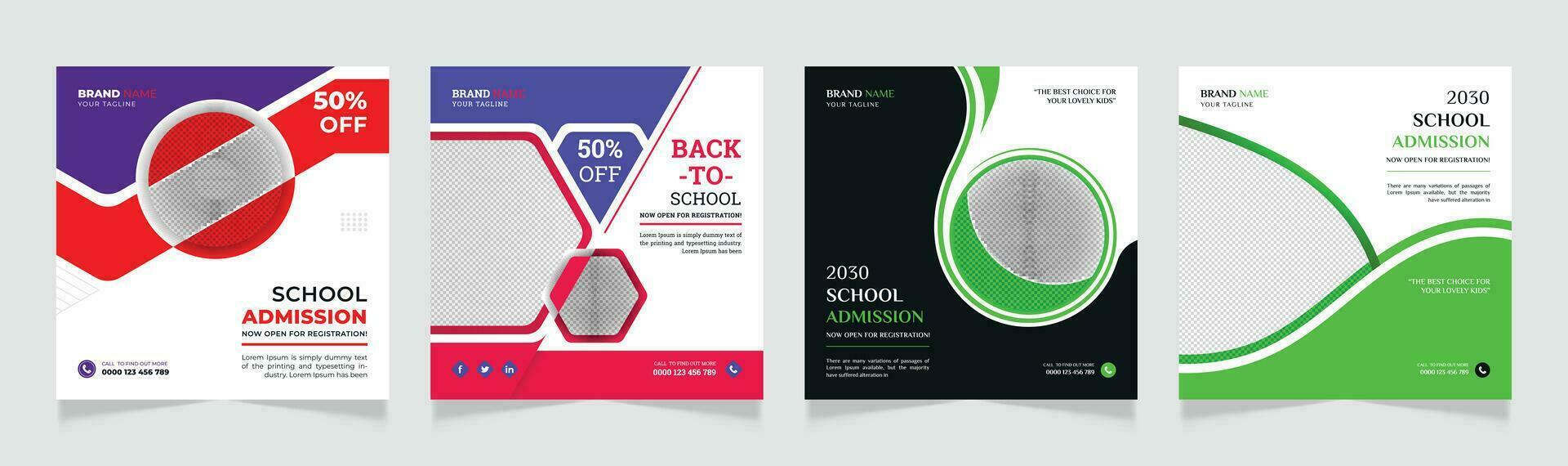 A flyer for a school admission company social post template set vector