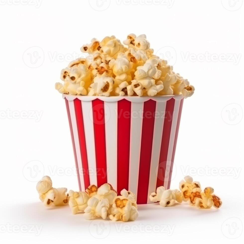 Popcorn basket isolated on white. Illustration AI Generative photo