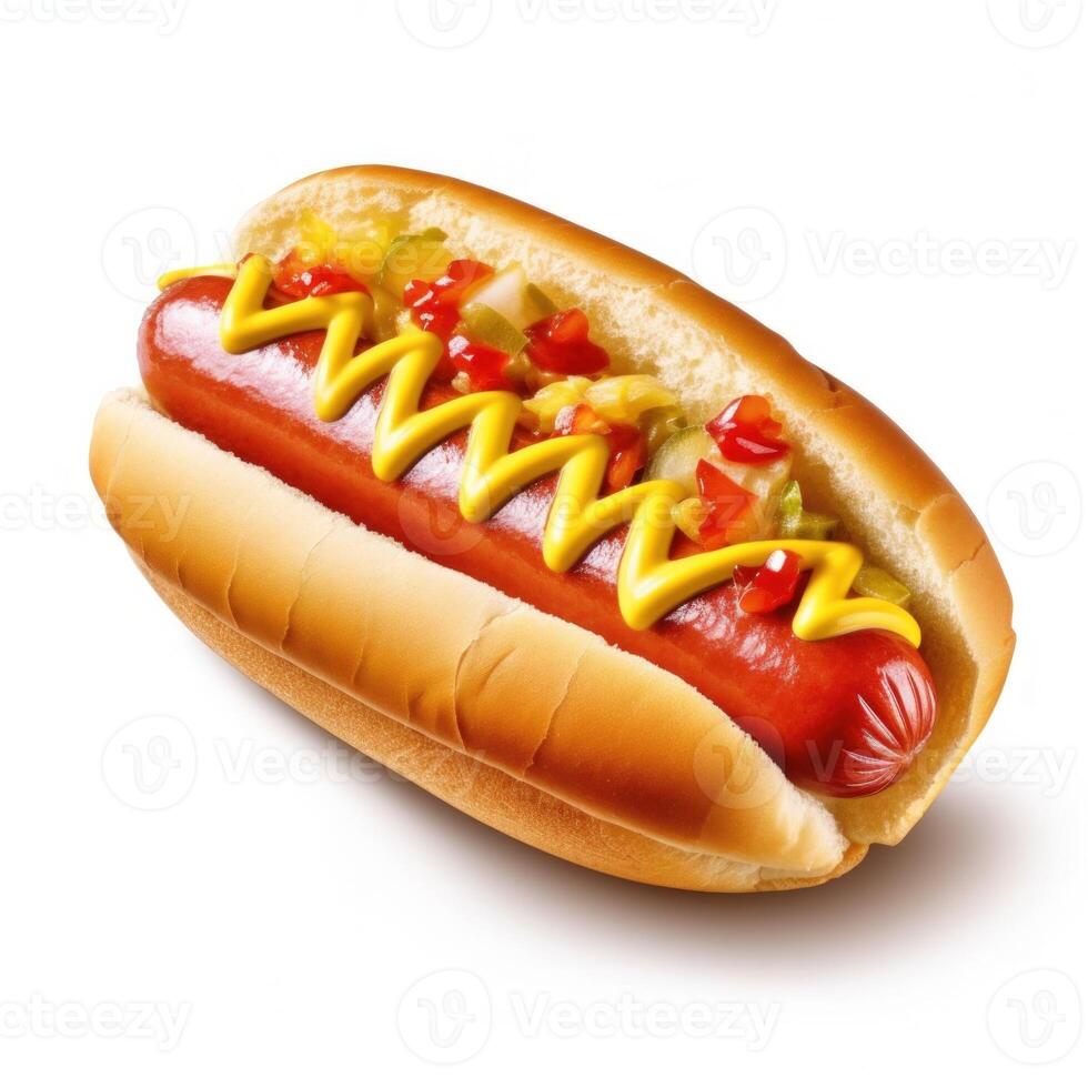 Hot Dog Isolated on white. Illustration AI Generative photo