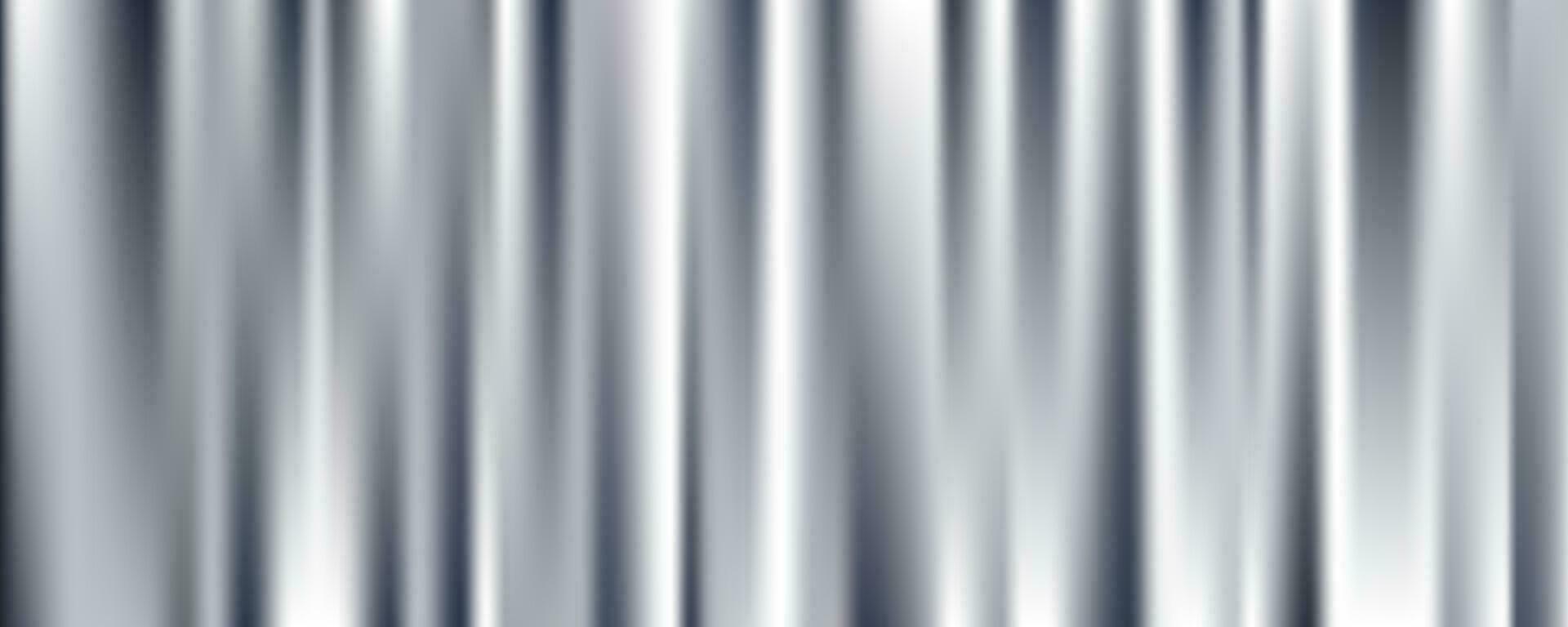 Silver foil background. Metal textured shiny gradient. Stainless glossy surface with reflection. Realistic chrome backdrop. Vector illustration.