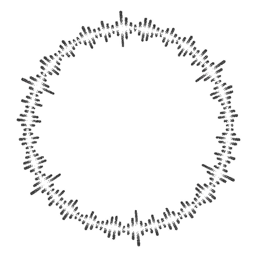 Sound wave pattern. Dotted music frequency. Halftone grunge border. Digital circular equalizer. Vector illustration isolated on white background