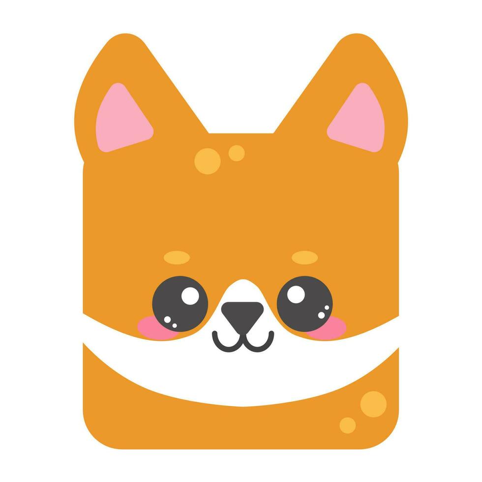 Cute square fox face. Cartoom head of animal character. Minimal simple design. Vector illustration