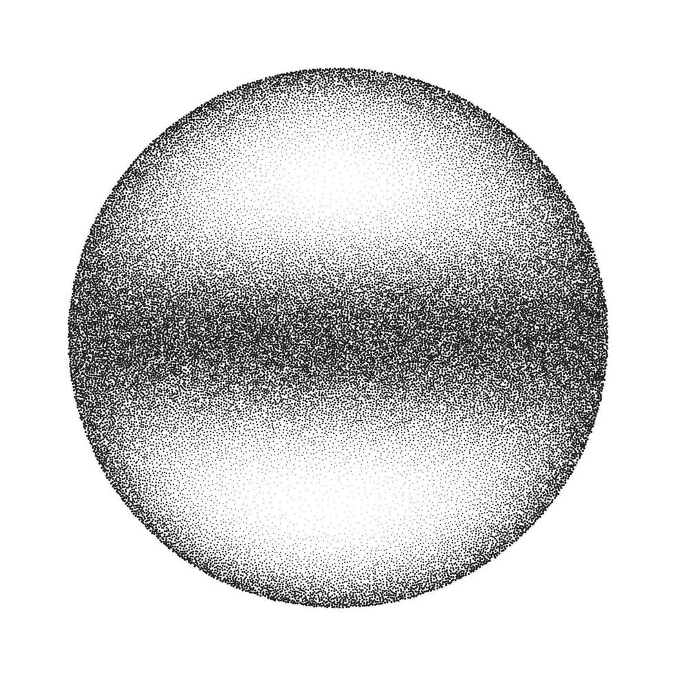 Grainy circle with noise dotted texture. Gradient ball with shadow on white background. Abstract planet sphere with halftone stipple effect. Vector shape