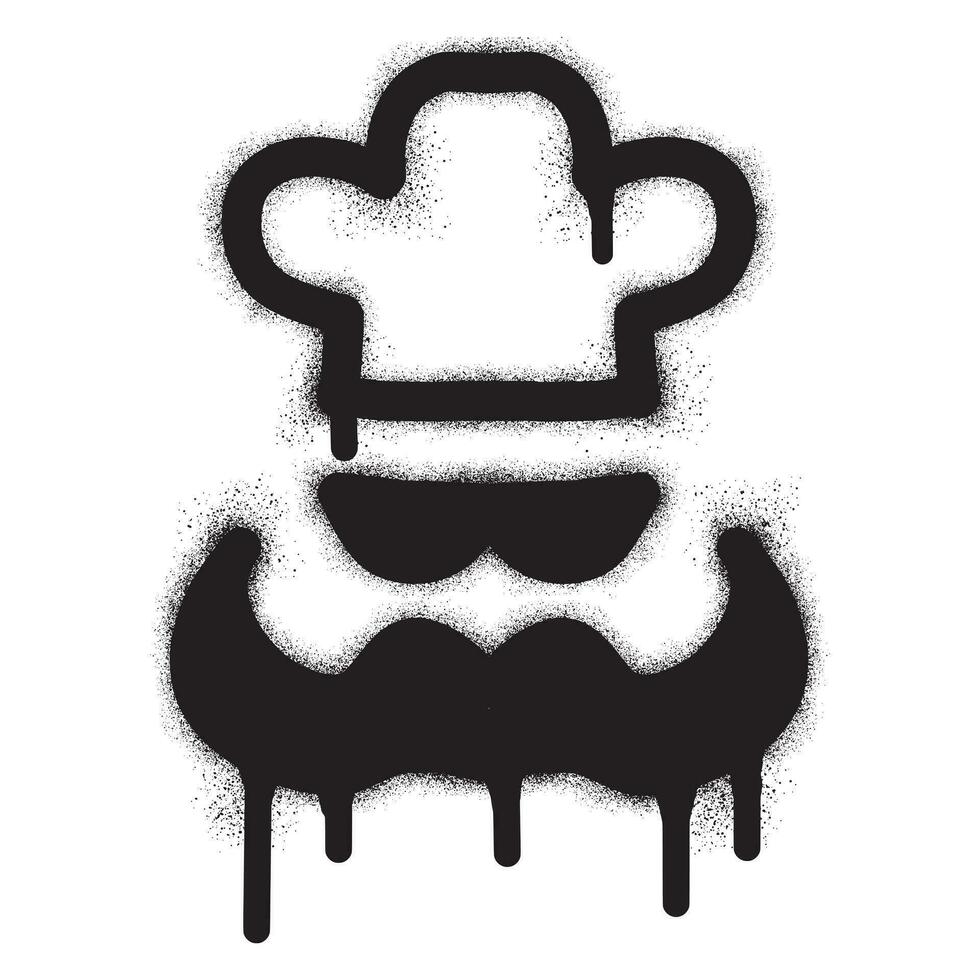 Chef hat mustache sunglasses graffiti with black spray paint vector