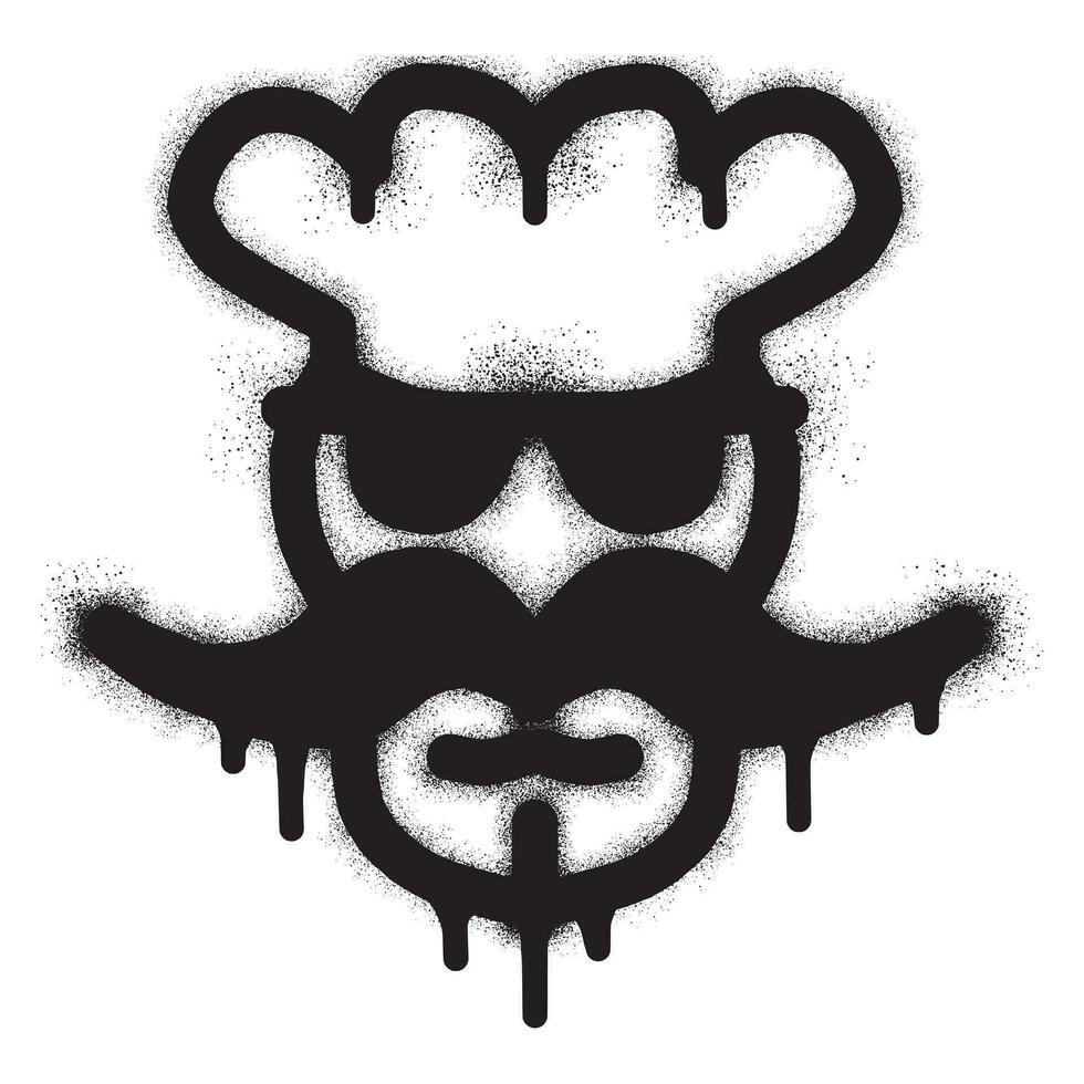 Chef hat mustache sunglasses graffiti with black spray paint vector