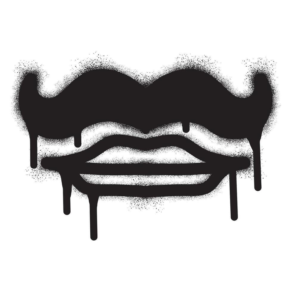 Bigote y labios icono pintada con negro rociar pintar vector