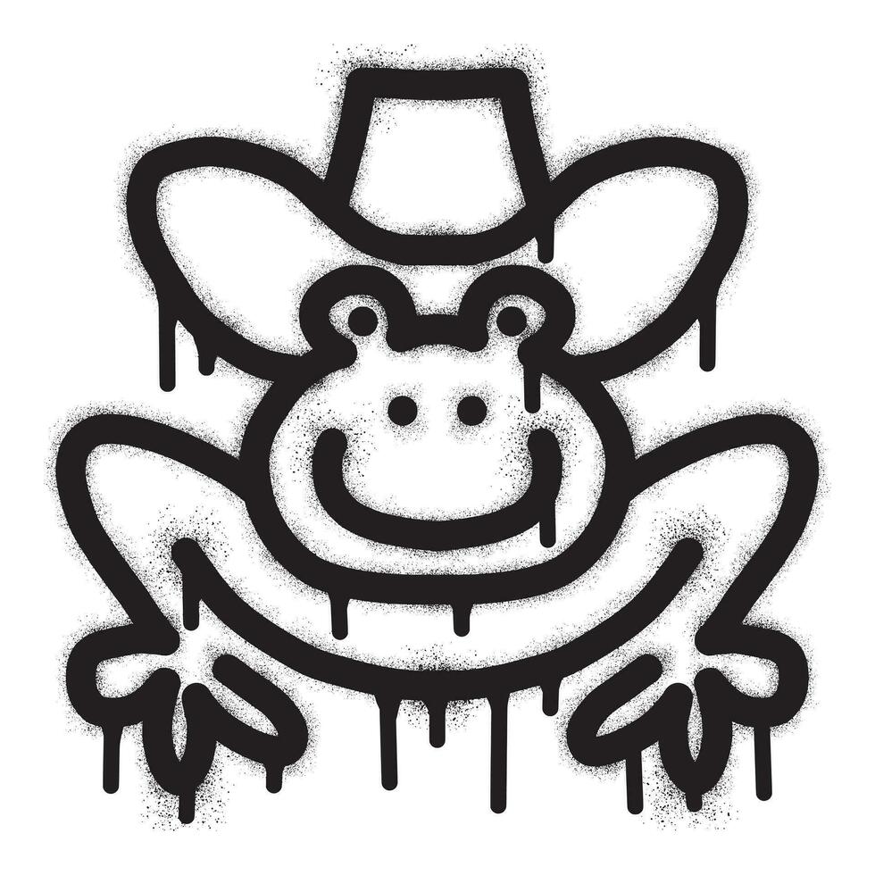 Frog wearing cowboy hat with black spray paint vector