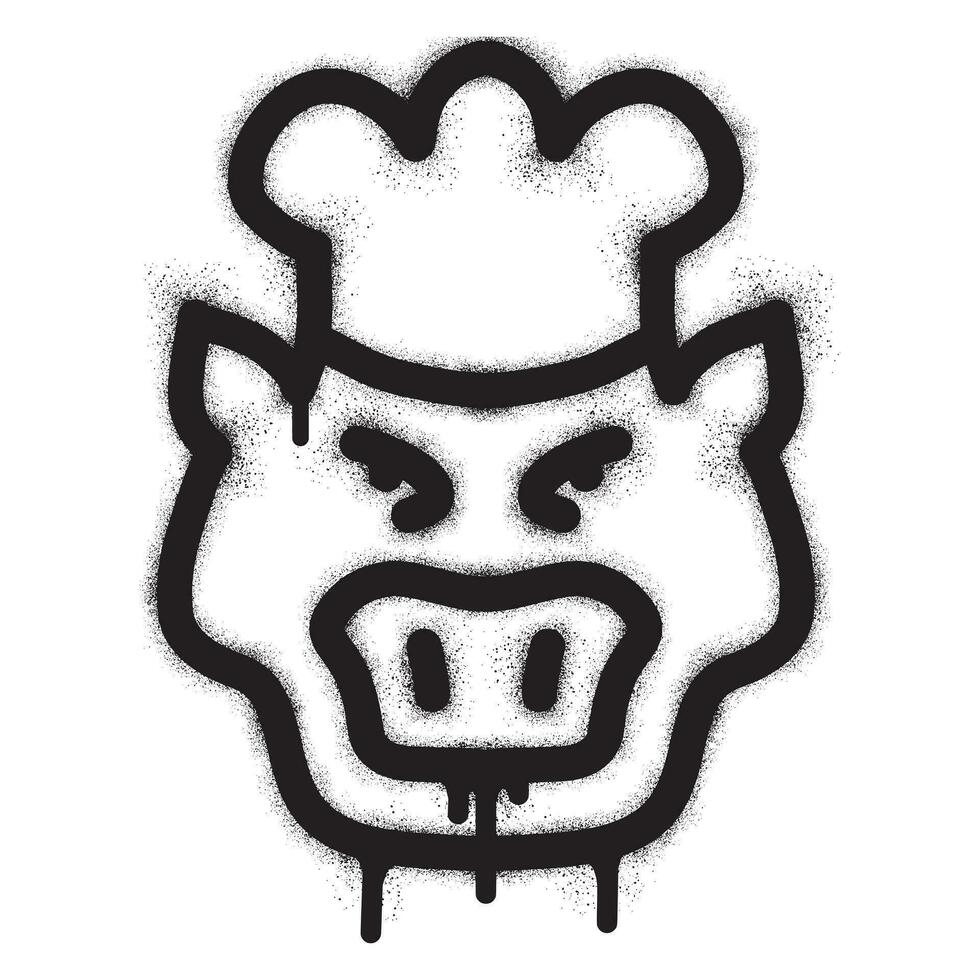 Pig chef graffiti with black spray paint vector